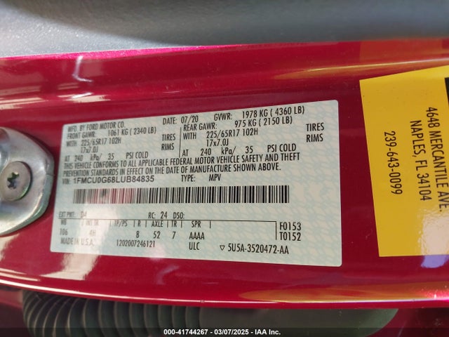 1FMCU0G68LUB84835 Ford ESCAPE SE