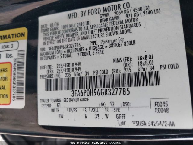 3FA6P0H96GR327785 Ford FUSION SE