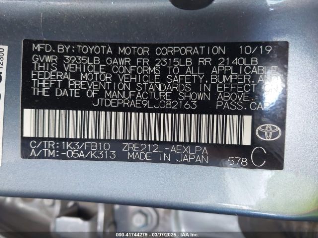 JTDEPRAE9LJ082163 Toyota COROLLA LE