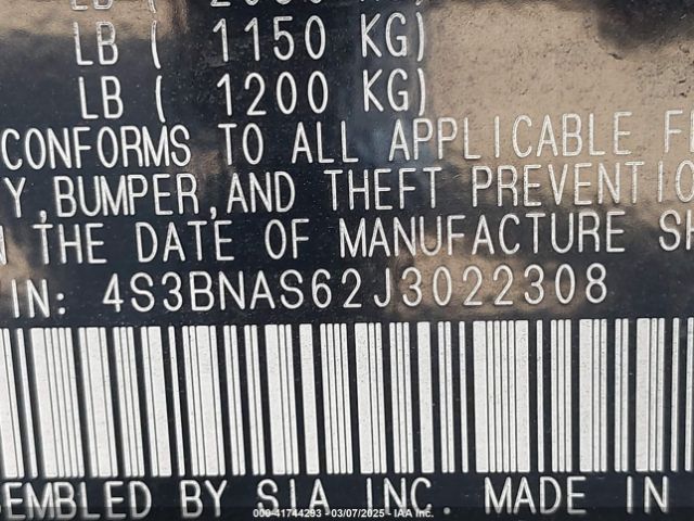 4S3BNAS62J3022308 Subaru Legacy 2.5i Sport