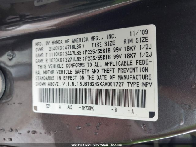 2010 ACURA RDX 5J8TB2H2XAA001727 Photo 8