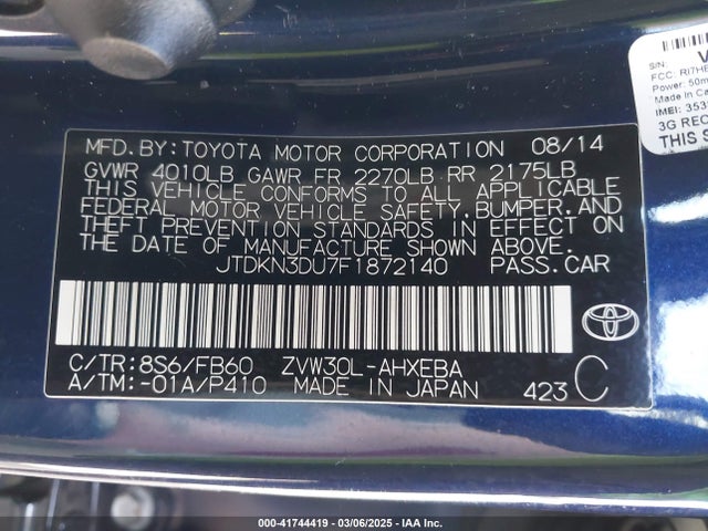JTDKN3DU7F1872140 Toyota Prius Two