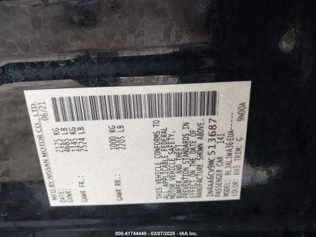1N4AA6CV9MC513687 Nissan Maxima Sv Xtronic Cvt