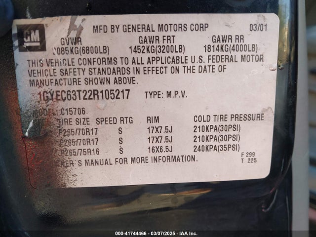 2002 CADILLAC ESCALADE 1GYEC63T22R105217 Photo 8