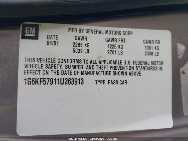 2001 CADILLAC DEVILLE 1G6KF57911U263913 Photo 8