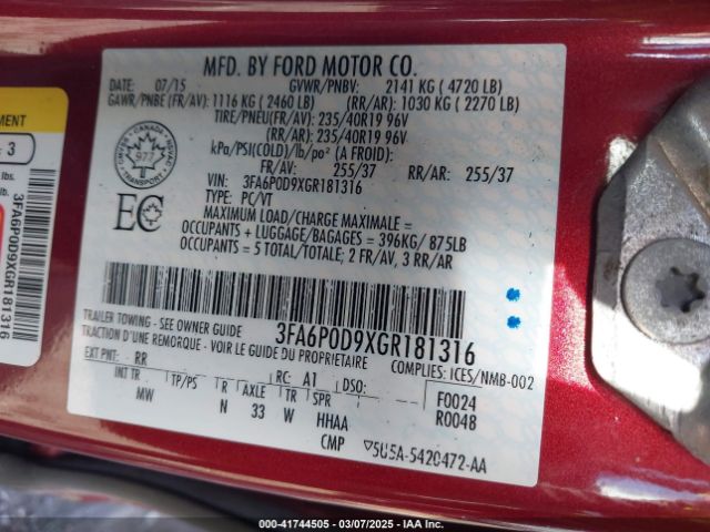 3FA6P0D9XGR181316 Ford Fusion Titanium