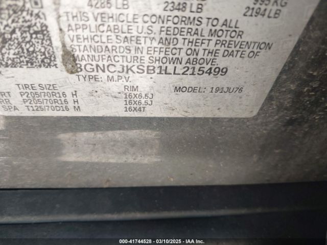 3GNCJKSB1LL215499 Chevrolet Trax Fwd Ls