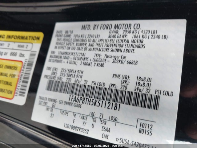 1FA6P8TH5K5112181 Ford Mustang Ecoboost