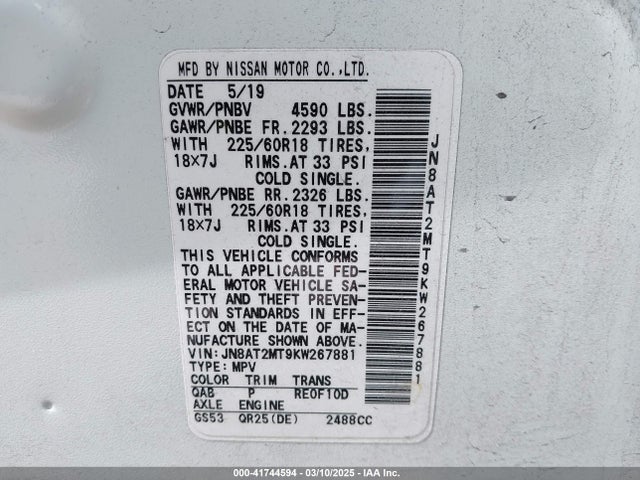 JN8AT2MT9KW267881 Nissan ROGUE SV