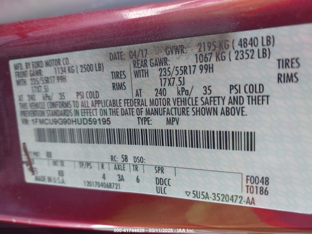 1FMCU9G90HUD59195 Ford ESCAPE SE