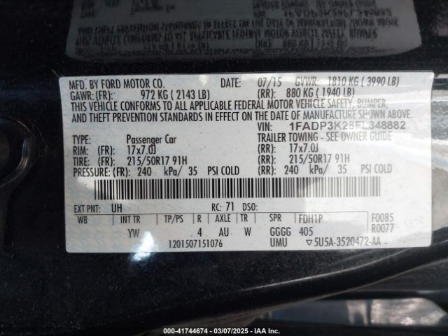1FADP3K28FL348882 Ford FOCUS SE