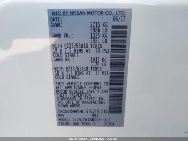 5N1DL0MM3HC552510 Infiniti QX60