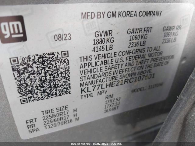 KL77LHE21RC107601 Chevrolet Trax Fwd Lt