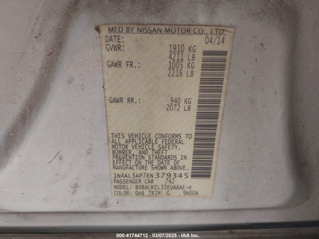 Nissan Altima 2.5 S 2014 1N4AL3AP7EN379345 Image 9