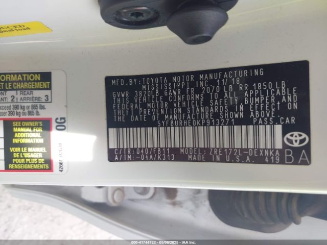 5YFBURHE0KP913271 Toyota COROLLA LE