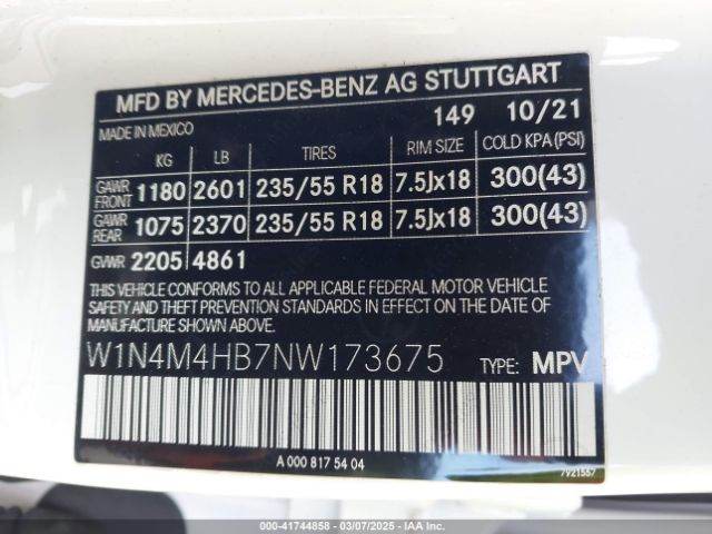 W1N4M4HB7NW173675 Mercedes-Benz Glb 250 4matic