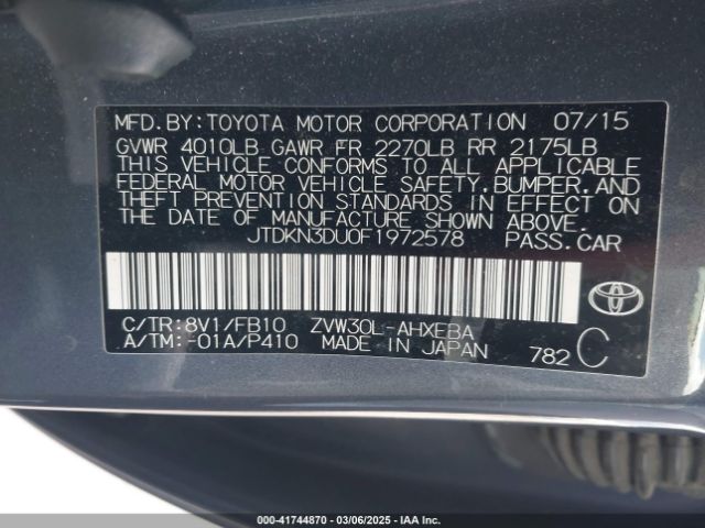 JTDKN3DU0F1972578 Toyota Prius Two