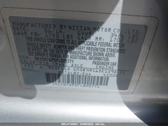 Nissan Versa 1.6 Sv 2015 3N1CN7AP5FL820771 Image 9