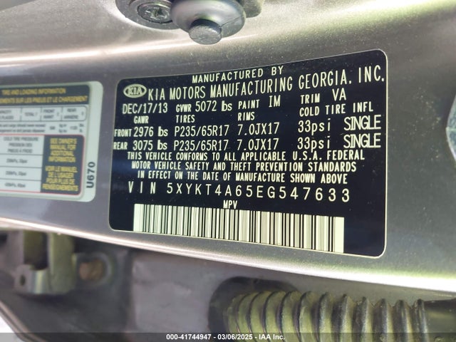 5XYKT4A65EG547633 KIA SORENTO LX