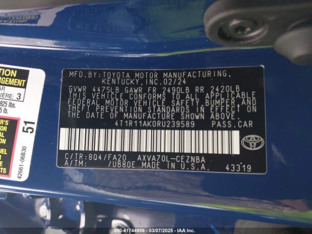4T1R11AK0RU239589 Toyota CAMRY LE