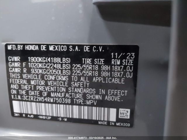 3CZRZ2H54RM750398 Honda Hr-v Awd Sport/awd Sport W/o Bsi