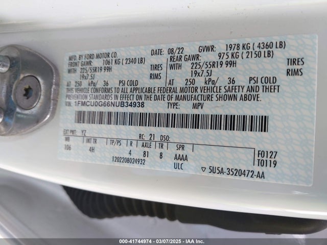 1FMCU0G66NUB34938 Ford ESCAPE SE