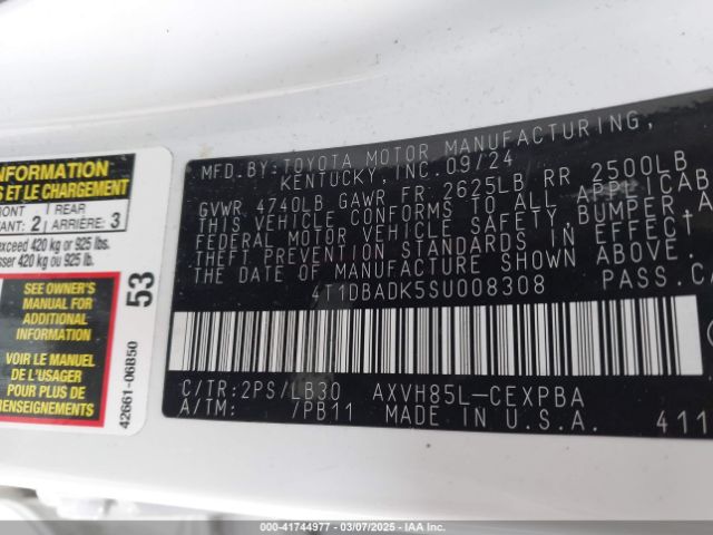 4T1DBADK5SU008308 Toyota CAMRY XSE