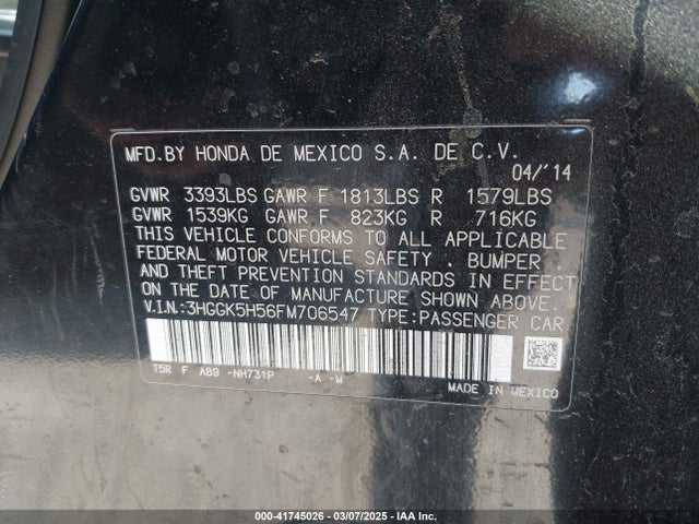 3HGGK5H56FM706547 Honda FIT LX