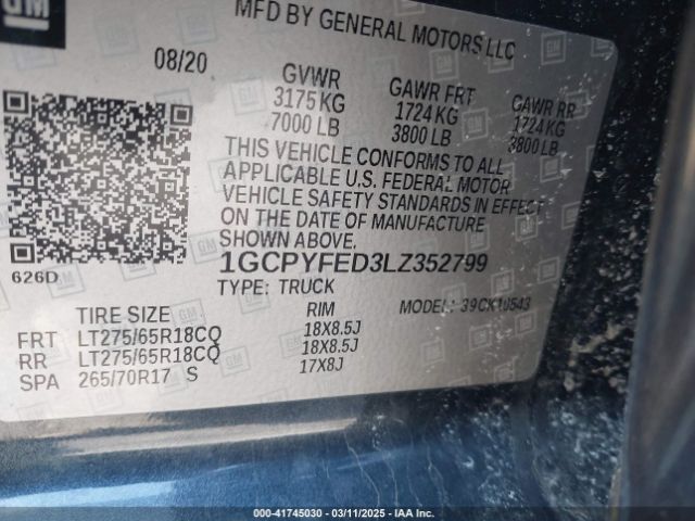 1GCPYFED3LZ352799 Chevrolet Silverado 1500 4wd  Short Bed Lt Trail Boss