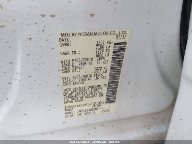 1N6AA1EK5HN528503 Nissan TITAN S