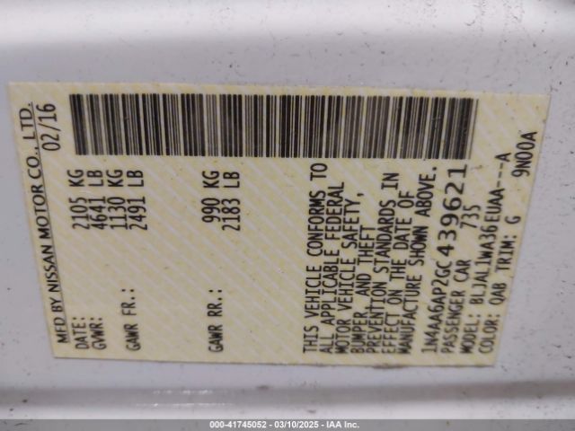 1N4AA6AP2GC439621 Nissan Maxima 3.5 Sr