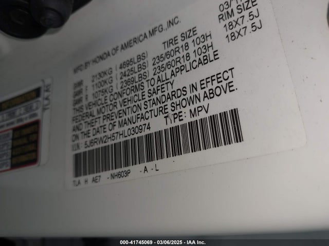 5J6RW2H57HL030974 Honda CR-V EX