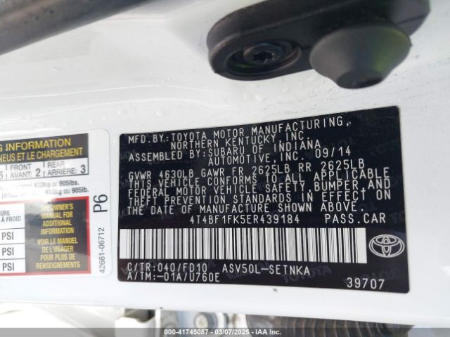 4T4BF1FK5ER439184 Toyota CAMRY LE