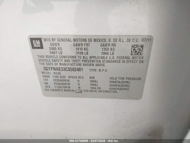 2012 CADILLAC SRX 3GYFNAE33CS502481 Photo 8