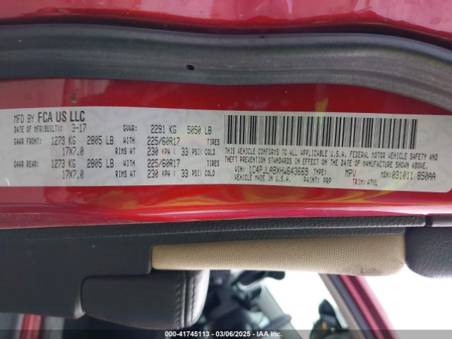 1C4PJLABXHW643669 Jeep Cherokee Sport Fwd