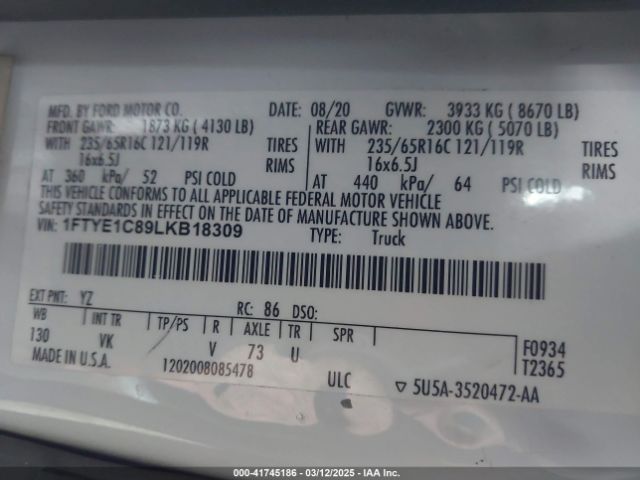 1FTYE1C89LKB18309 Ford Transit-150