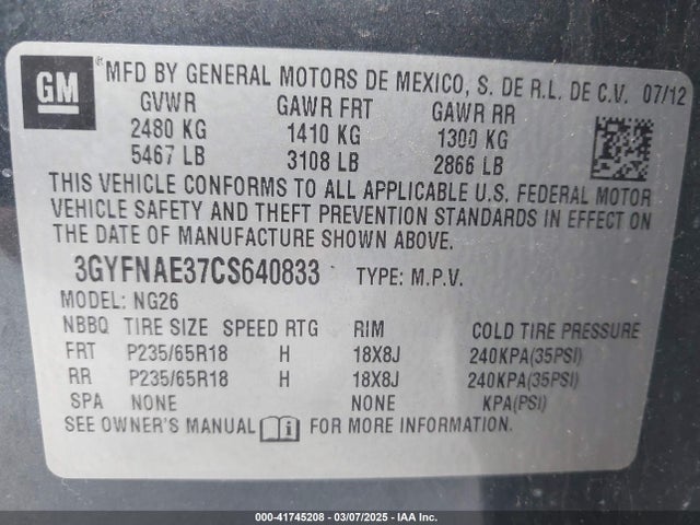 2012 CADILLAC SRX 3GYFNAE37CS640833 Photo 8