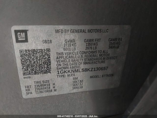 1GKKNMLS8KZ130657 GMC Acadia Slt-1