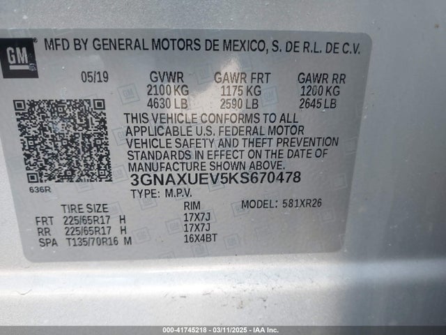 3GNAXUEV5KS670478 Chevrolet EQUINOX LT