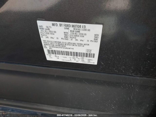 1FM5K8GT0GGA24715 Ford EXPLORER SPORT