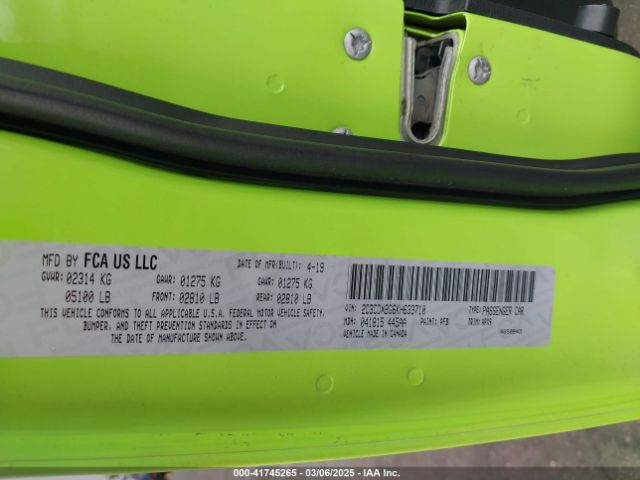 2C3CDXBG6KH633710 Dodge Charger Sxt Rwd