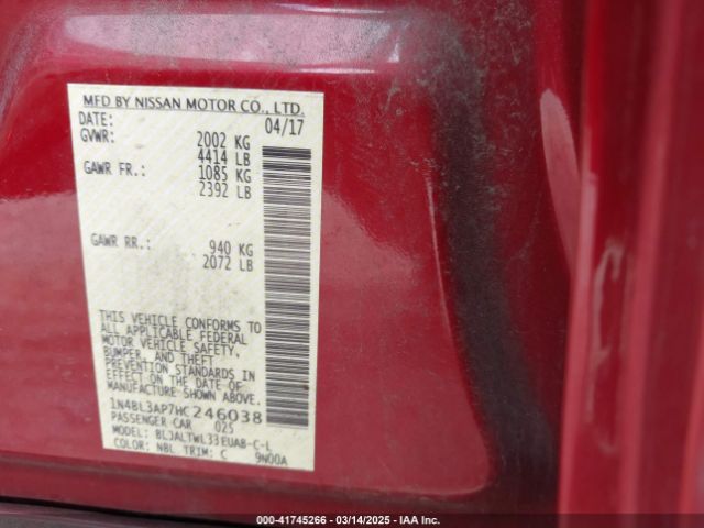 1N4BL3AP7HC246038 Nissan Altima 3.5 Sl