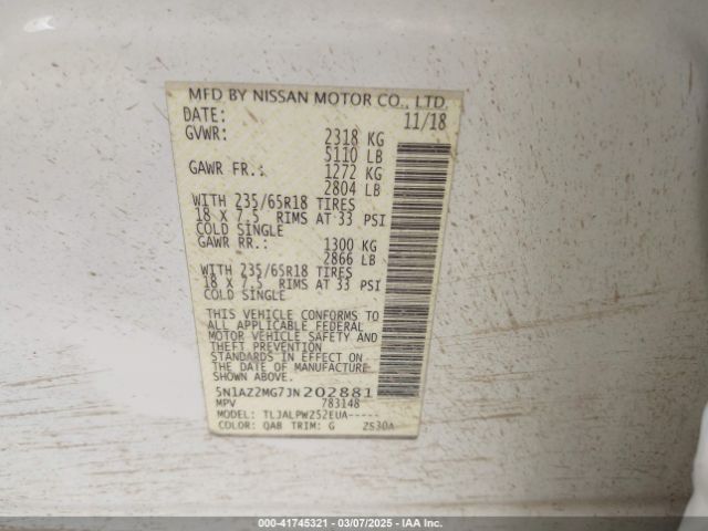 5N1AZ2MG7JN202881 Nissan MURANO S