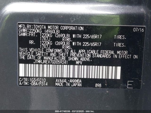 JTMRJREV7GD059241 Toyota Rav4 Hybrid Xle