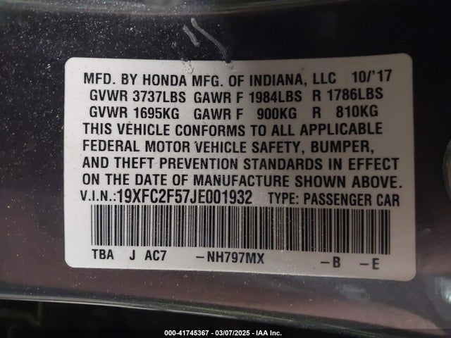 Honda Civic Lx 2018 19XFC2F57JE001932 Image 9