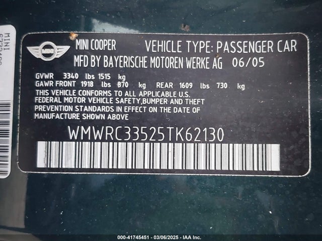 2005 MINI COOPER WMWRC33525TK62130 Photo 8