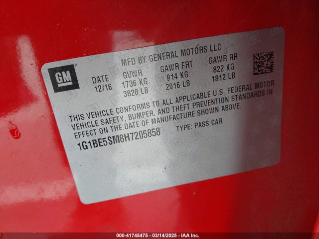 1G1BE5SM8H7205858 Chevrolet Cruze Lt Auto