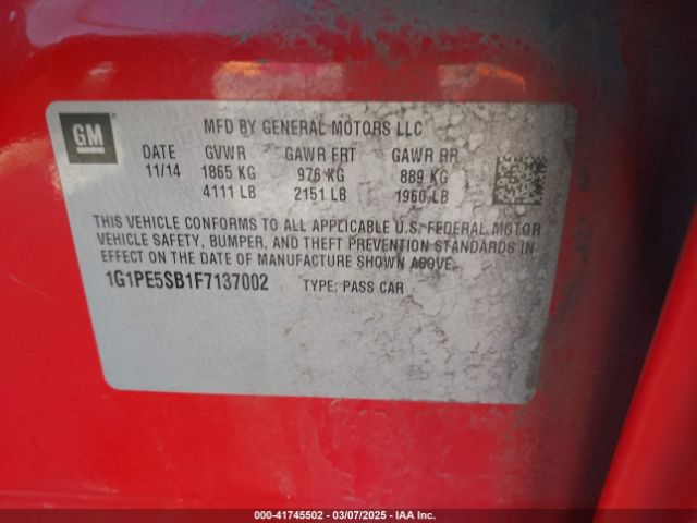 1G1PE5SB1F7137002 Chevrolet Cruze 2lt Auto