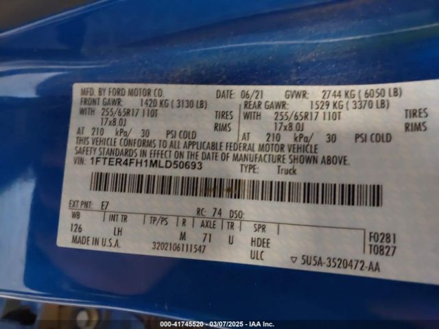 1FTER4FH1MLD50693 Ford Ranger Xlt