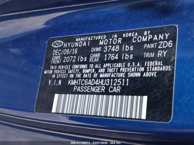 KMHTC6AD4HU312511 Hyundai Veloster Value Edition